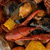 The Cajun Boil · 1/2 lb Crawfish (200), 1/2 lb Black Mussels (390), 1/2 lb Head-off Shrimp (270)