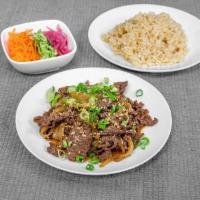 Beef Bulgogi Entree · Thin sliced ribeye steak marinated with soy, garlic, ginger, onions and black pepper. Double...