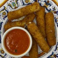 6 Mozzarella Sticks · Six fried mozzarella sticks with marinara sauce.