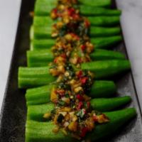Chilled Okra · In a spicy garlic shallot sauce