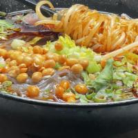 Sichuan Spicy & Sour Vegetable Noodle  Soup · Spicy, sour, numbin..... 
Ingredients: peanuts, bean sprouts, clear noodles