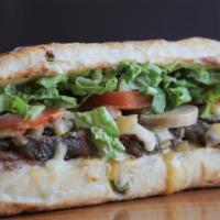 Bacon And Steak Hoagie Sandwich · Hot N' Tasty sandwich made with Beef steak, bacon, melted cheese, lettuce, tomato, sautéed o...