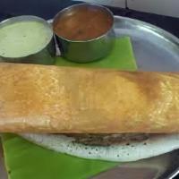 Bangalore Onion-Chilli Masala Dosa · Topped with homemade mild spicy powder, onions, chilies and mashed potatoes.