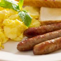 Sausage & Eggs Platter · Fresh cooked eggs platter with customer's choice of eggs preparation and sausage. Served wit...