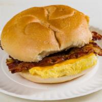 Bacon Egg & Cheese On Roll, Wheat Or White Or Bagel · Turkey bacon or beef bacon, or beef sausage link or patty.
