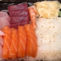 Chirashi · 15 piece of raw fish and served over rice.