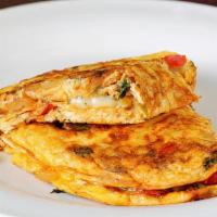Cheese Omelette · American, Mozzarella, or Swiss. Made with three eggs. Served with fries. With tortillas and ...