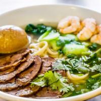 House Special Ramen W. Soup · Shrimp, beef, egg and bok choy. Hand-pulled la-mien noodles in soup.