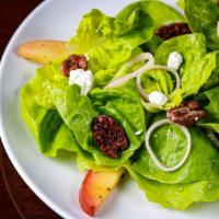 Bibb Salad · Greenhouse Bibb Lettuce | Thyme Roasted Apples | Pickled Shallots | Maple Pecans | Goat Cheese