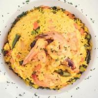 Arroz Con Camarones · Mixed rice with shrimp & veggies.