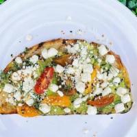 Avocado Toast · Feta cheese, cherry tomatoes, Everything but the Bagel seasoning, and smashed avocado on sou...