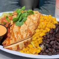 Mexicano · Grilled chicken, roasted corn, lettuce , pico de gallo, black beans, brown rice topped with ...