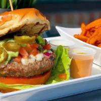Spicy Boy Burger · Beef burger, low fat mozzarella cheese, guacamole, jalapenos with pico de gallo and chipotle...