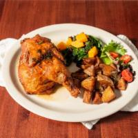 Roasted Chicken · Served with scalloped potatoes, sauteed kale and butternut squash, no pasta.