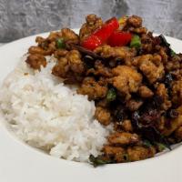 Spicy Thai Basil · Spicy. Thai street food version of wok fried Thai basil with garlic, chili and thai basil se...
