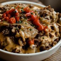 Brotherly Love · Haus Cut Fries, Cheese Curds, Cheese Sauce, Philly Steak, Onions, Sweet Peppers