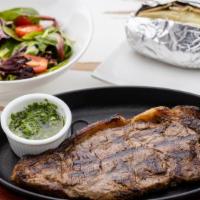 Churrasco · Savory thick cut of sirloin seasoned and grilled to perfection. Served with a homemade chimi...