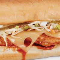 Nashville Hot Chicken · Roasted chicken breast tossed in Nashville hot sauce, topped with Swiss cheese, coleslaw, pi...