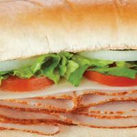 Turkey & Provolone · Oven-roasted turkey and provolone made the BLIMPIE® WAY with tomatoes, lettuce, onion, vineg...