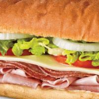Ham, Salami & Cheese · Slow-cured ham, salami and provolone made the BLIMPIE® WAY with tomatoes, lettuce, onion, vi...