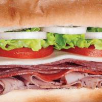 Hoboken Hero · Pepperoni, salami, prosciuttini and provolone made the BLIMPIE® WAY with tomatoes, lettuce, ...