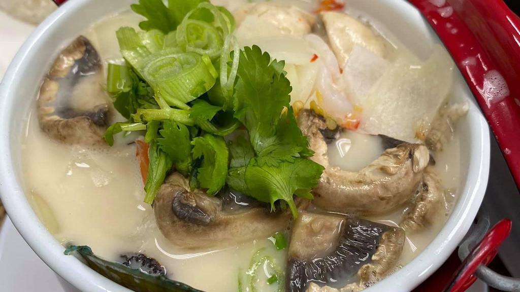 Tom Kha Soup · Coconut broth soup with mushroom and galangal.