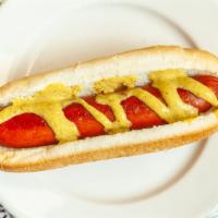 Hebrew National Hot Dog · With mustard and sauerkraut.