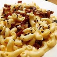 Loaded Bacon Mac · Bacon on top of noodles with housemade cheese sauce.