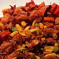 Dry Spicy Tasty Diced Chicken With Ginger & Peanut · Mild.
