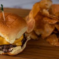 Butcher Box Classic  · 6oz Lafrieda Blend Burger W/ Melted American Cheese & Pickles. Served with house made Kettle...