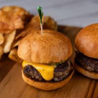 Pat Lafrieda Sliders · Two mini burgers with American cheese and pickles. Served with house made Kettle Chips.
*No ...