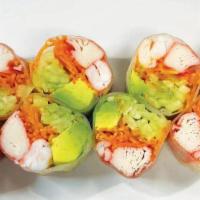 Shrimp Spring Roll · Shrimp, carrot, avocado, crab meat, cucumber with rice paper.