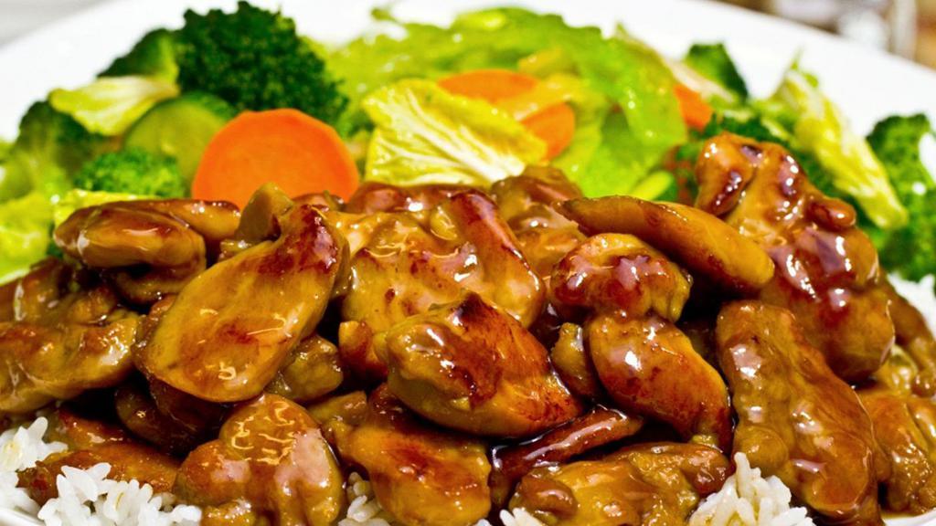 Hibachi Chicken Express · Lunch portion fresh made to order, teppanyaki sauteed in a sweet and savory homemade teriyaki sauce. Served with seasonal vegetables, on top of jasmine rice or fried rice