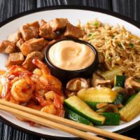 Hibachi Chicken & Shrimp · Chicken and shrimp combination. Dinner portion fresh made to order, teppanyaki sauteed in a ...