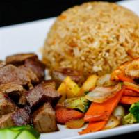 Hibachi Beef Dinner · Full dinner portion fresh made to order, USDA choice Mongolian style beef, teppanyaki sautee...