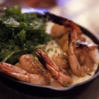 Shrimp & Grits · Wild Blackened Shrimp, Served with Creamy Parmesan Grits, Garlicky Spinach & Homemade Gravy