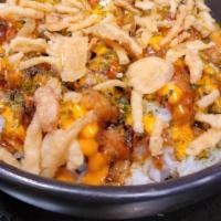 Regular Sweet Teriyaki Sauce Bowl · Rice, Crispy chicken tenders, Furikake, Fried crispy onions, Sriracha mayo and Sweet teriyak...