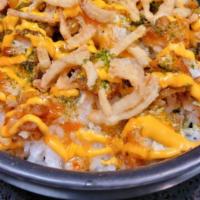 Regular Sweet Asian Chili Bowl · Rice, Crispy chicken tenders, Furikake, Fried crispy onions, Sriracha mayo and Sweet Asian C...