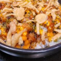 Mini Sweet Teriyaki Sauce Bowl · Rice, Crispy chicken tenders, Furikake, Fried crispy onions, Sriracha mayo and Sweet teriyak...