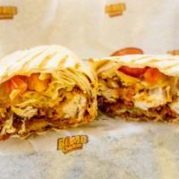 Bbq Wrap · Quarter pound of handcrafted chicken tenders, lettuce, tomatoes, onion rings, Cheddar cheese...