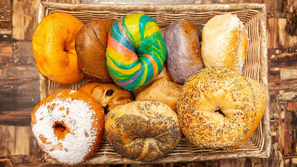 Bagel · Choose from: Plain, Rainbow, Cinn Raisin, Sesame, Poppy, Egg, Egg Everything, Pumpernickel, Everything, Garlic, Onion, Salt, Blueberry, Wheat, Wheat Everything. 
*Note: to add butter, cream cheese, etc., Go to Bagels with Spreads section*