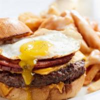 Jersey Burger · Jersey burger topped wt Taylor ham, egg and cheese.