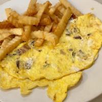 Earthquake Omelette · Bacon, cheese & home fries.