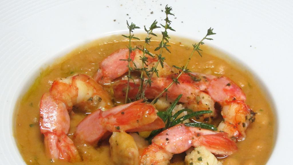 Sautéed Shrimps · Served with Cannellini beans in a white wine sauce.