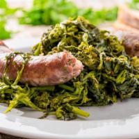 Salsicce E Friarielli · Homemade Italian sausage and sautéed broccoli rabe.