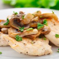 Chicken  Scaloppine · Served with Roasted potatoes with lemon caper or marsala mushrooms.
