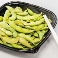 Edamame · Steamed and salted edamame pods.