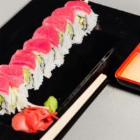 Kung Fu Roll · Kani, avocado, and cucumber, topped with tuna.
