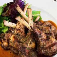 Eight Lamb Chops · Marinated with hand cut herbs. Grilled and served with our Signature Brown Sauce. Served wit...