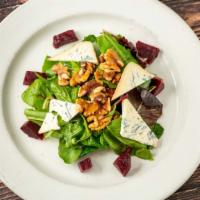 Rapa Rosse E Gorgonzola Salad · Lombardia. Red beets, mesclun greens, gorgonzola cheese and toasted walnuts in red wine vina...